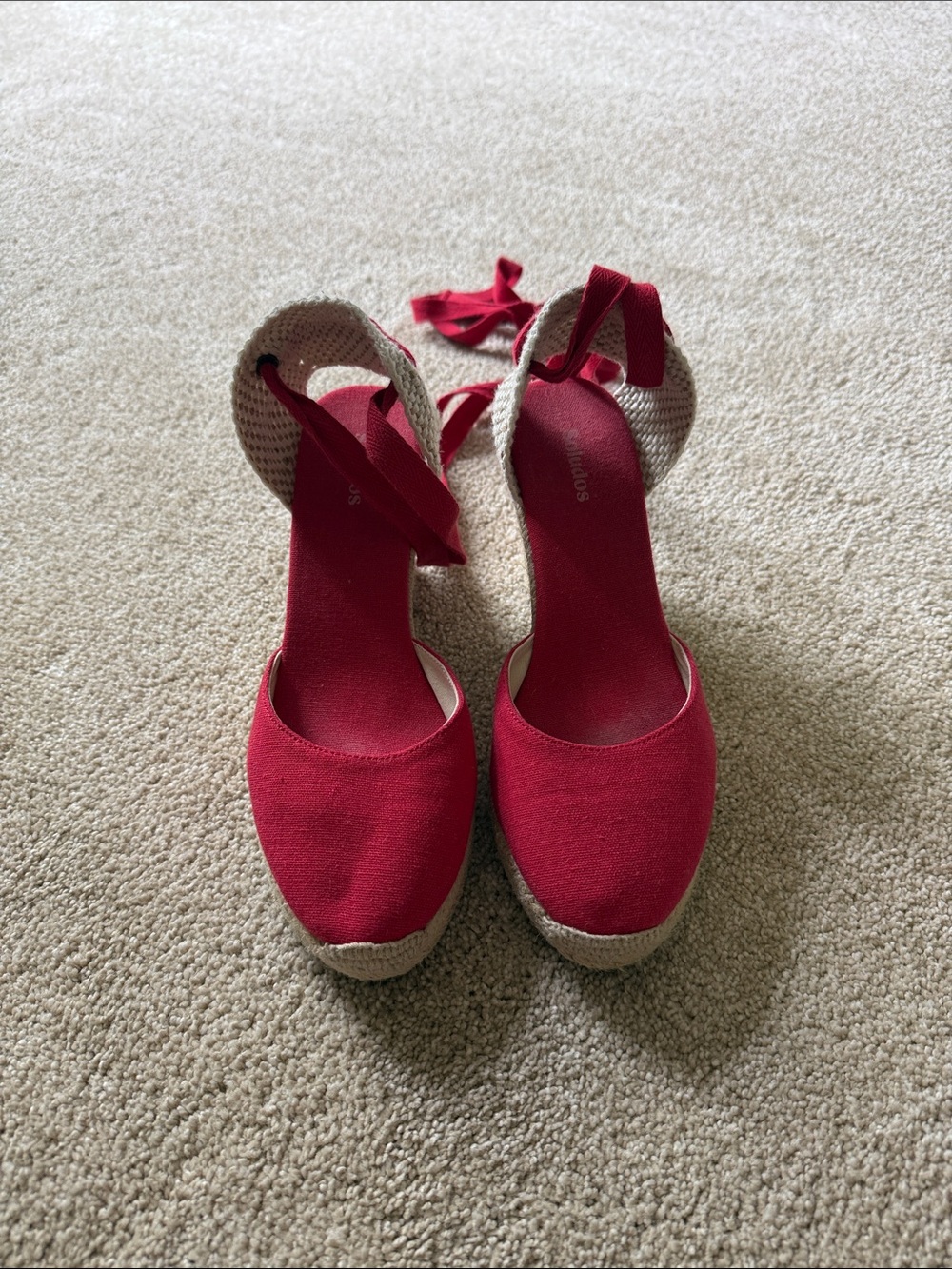 Soludos Red Espadrille Ankle-Tie Wedge Sandals
